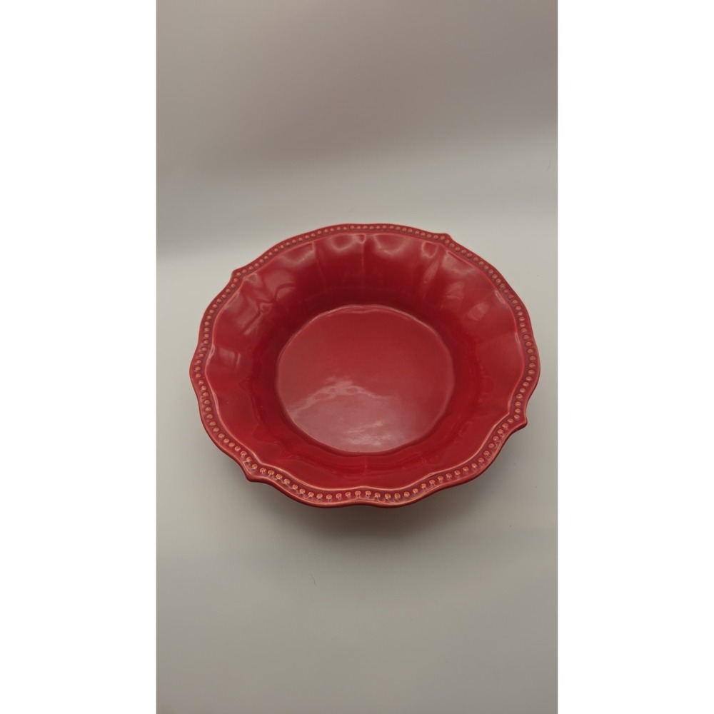 Pioneer Woman PAIGE RED  Cereal Bowl Beaded Scalloped 8"*Glaze is worn in spots*